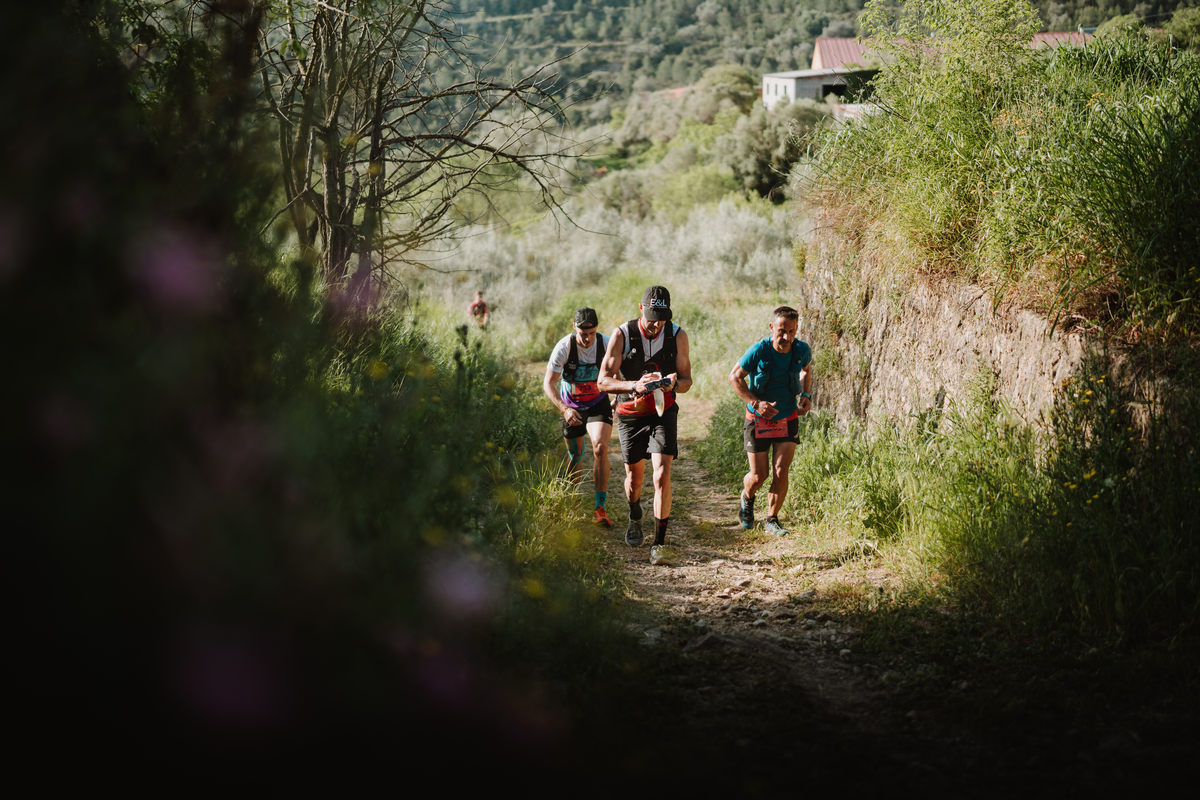 Participantes de la MiM corriendo por un sendero de bosque